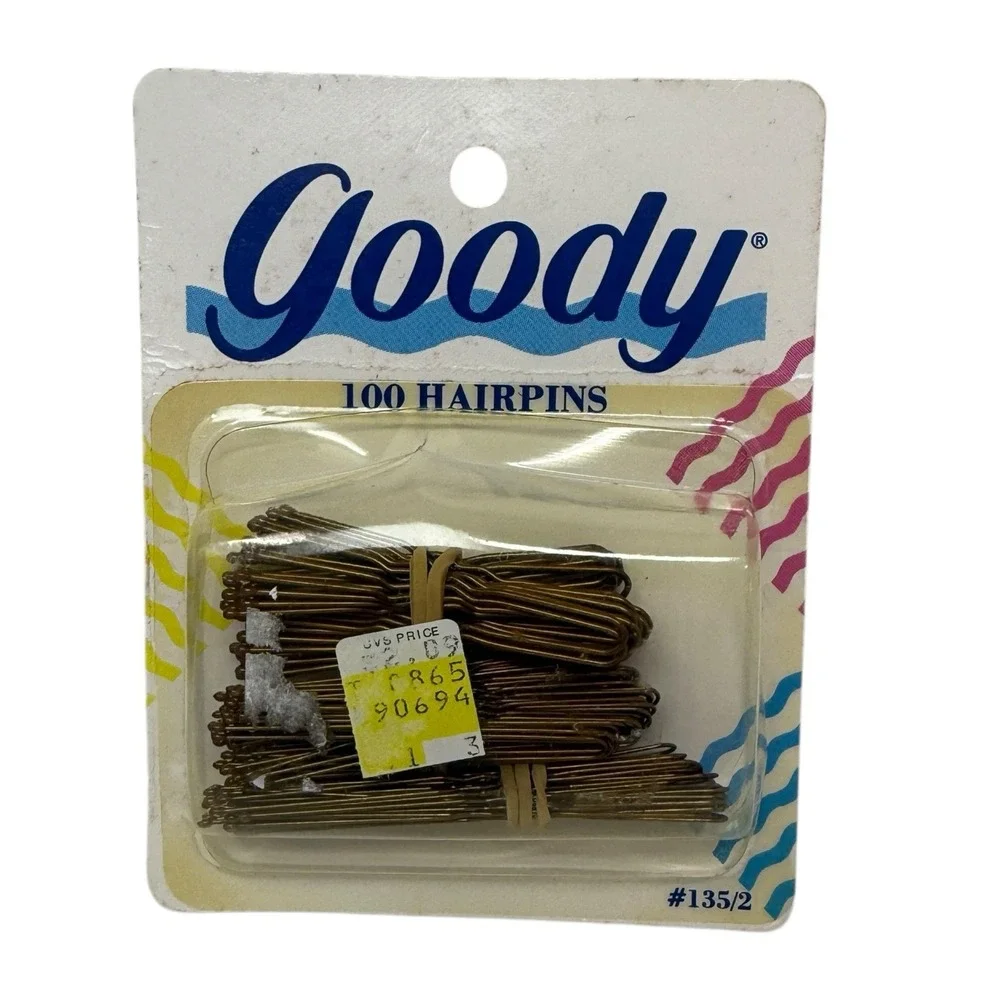 Goody Hair Pins Metal Bobby Pins 100 Pack Vintage 1989 Item #135/2 Gold 3 Sizes